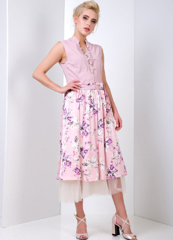 Светло-розовое кэжуал платье клеш Solh с цветочным принтом