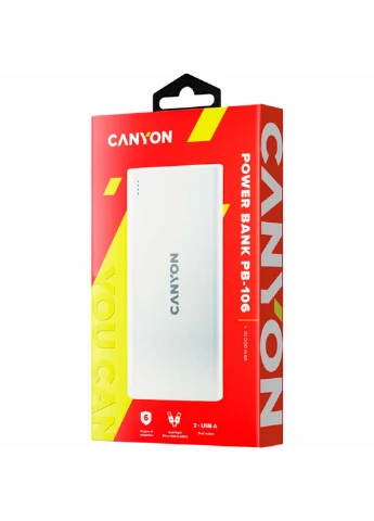 Батарея універсальна (Повербанк) PB-106 10000mAh Input 5V / 2A, Output 5V / 2.1A (Max) (CNE-CPB1006W) Canyon PB-106 10000mAh Input 5V/2A, Output 5V/2.1A(Max) (242982863)
