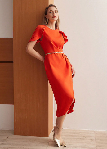 Оранжевое кэжуал платье футляр SHEIN однотонное