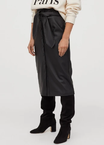 Черная однотонная юбка из искусственной кожи H&M