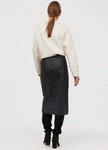 Черная однотонная юбка из искусственной кожи H&M
