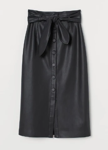 Черная однотонная юбка из искусственной кожи H&M