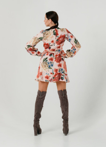 Коралловое кэжуал платье so-78290-crl на запах Alpama с цветочным принтом