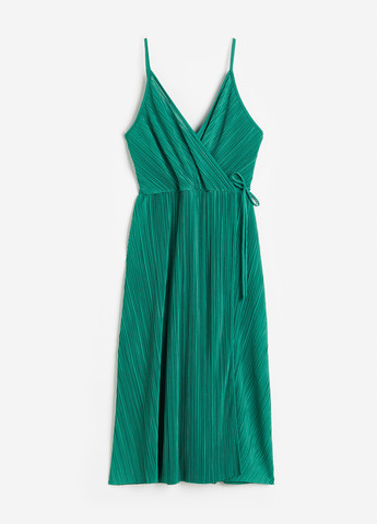 Зеленое кэжуал платье а-силуэт, на запах, с открытой спиной H&M однотонное