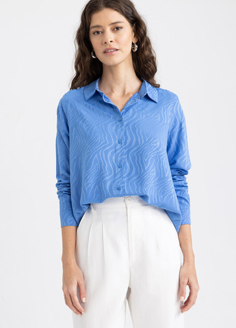 Голубой кэжуал рубашка с абстрактным узором DeFacto