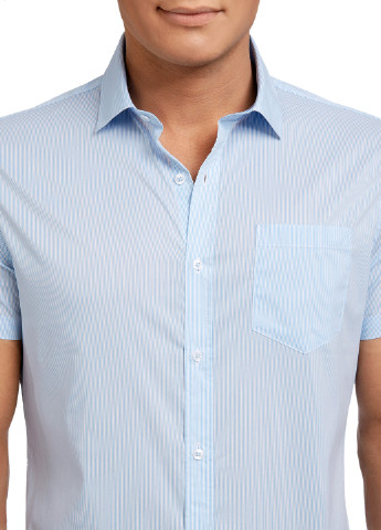 Голубой кэжуал рубашка однотонная Oodji с коротким рукавом
