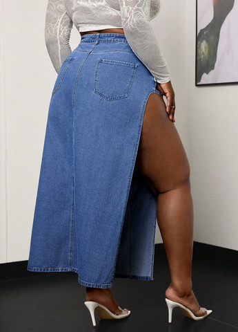 Темно-голубая джинсовая варенка юбка SHEIN