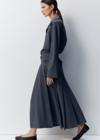 Серая офисная, кэжуал меланж юбка H&M на запах, а-силуэта (трапеция)