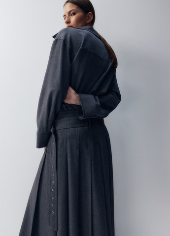 Серая офисная, кэжуал меланж юбка H&M на запах, а-силуэта (трапеция)