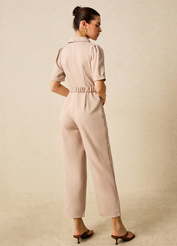 Комбінезон SHEIN комбінезон-брюки однотонний пудровий святковий, діловий поліестер