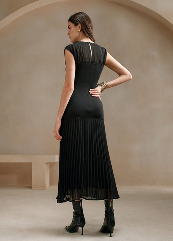 Черное праздничный, вечернее, деловое платье плиссированное, а-силуэт SHEIN однотонное