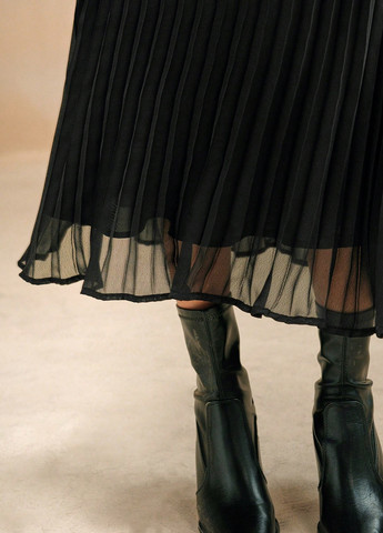 Черное праздничный, вечернее, деловое платье плиссированное, а-силуэт SHEIN однотонное