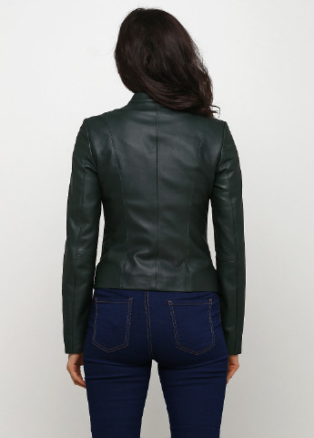 Темно-зеленая демисезонная куртка кожаная Leather Factory