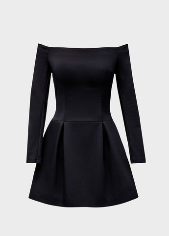 Черное кэжуал, коктейльное платье клеш, колокол, с открытыми плечами Gepur однотонное