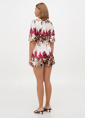 Комбинезон Boohoo комбинезон-шорты абстрактный бежевый кэжуал, праздничный, коктейльный полиэстер