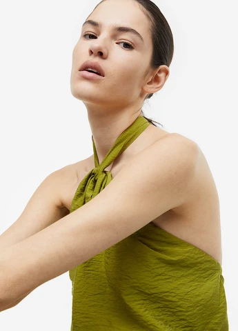 Оливковое кэжуал платье H&M однотонное