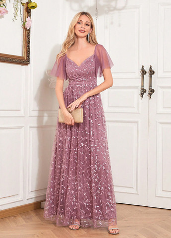 Рожева святковий, вечірня, кежуал сукня а-силует, з відкритою спиною SHEIN з квітковим принтом