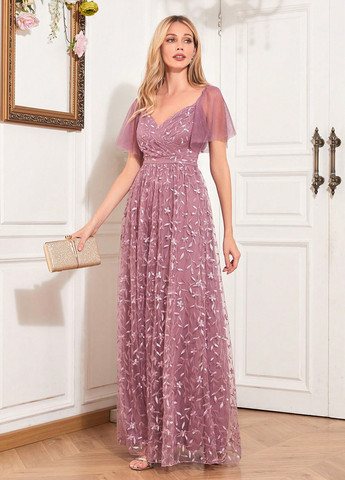 Рожева святковий, вечірня, кежуал сукня а-силует, з відкритою спиною SHEIN з квітковим принтом