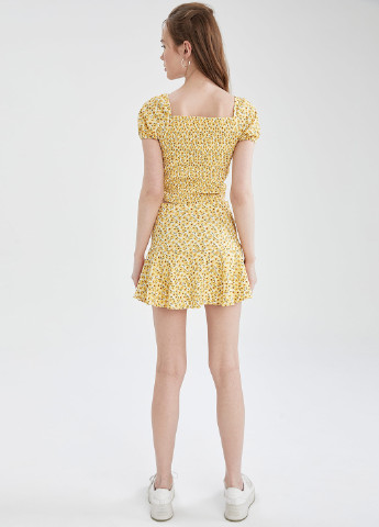 Желтая кэжуал цветочной расцветки юбка DeFacto клешированная