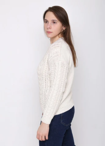 Белый зимний свитер женский белый крупная вязка косами JEANSclub Прямая