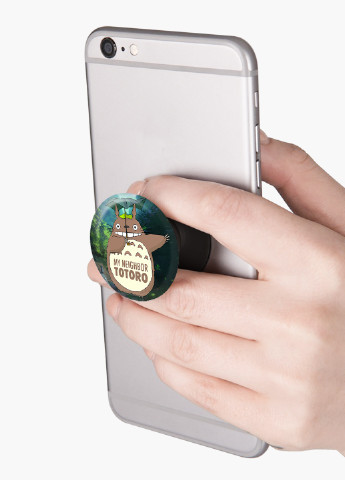 Попсокет (Popsockets) держатель для смартфона Мой сосед Тоторо (My Neighbor Totoro) (8754-2656) Черный MobiPrint (216836466)