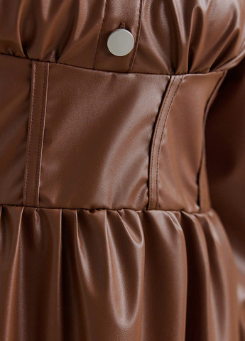 Коричневое кэжуал платье рубашка, клеш, с корсетом SHEIN однотонное