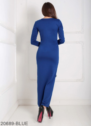 Синее кэжуал елегантное женское платье со шлейфом и кружевной кромкой на юбке bristol Podium однотонное