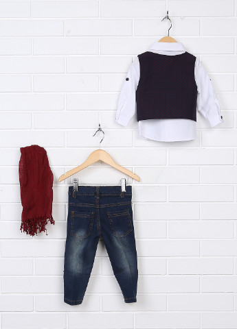 Комбинированный демисезонный комплект (жилет, рубашка, джинсы, шарф) Domakin