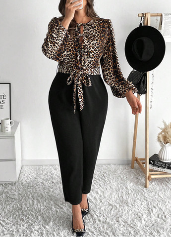 Комбинезон SHEIN комбинезон-брюки леопардовый комбинированный кэжуал полиэстер