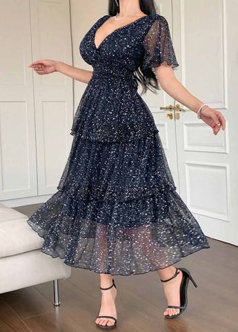 Темно-синя святковий, вечірня сукня а-силует SHEIN однотонна