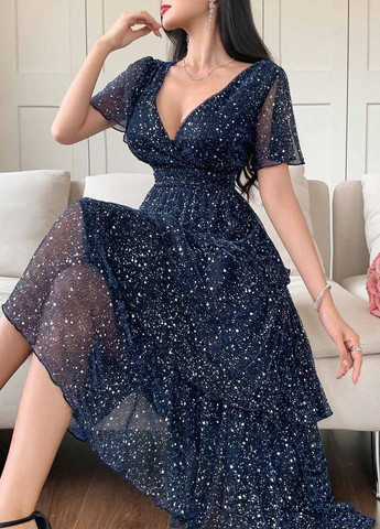 Темно-синя святковий, вечірня сукня а-силует SHEIN однотонна