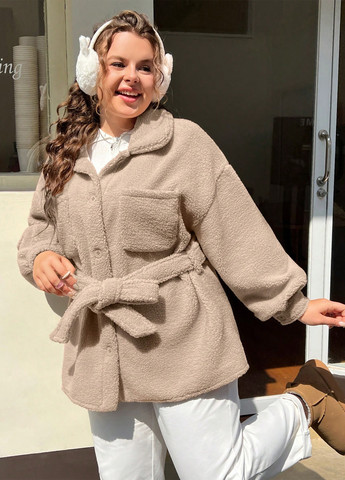 Бежеве Кежуал напівпальто однобортне SHEIN однотонне