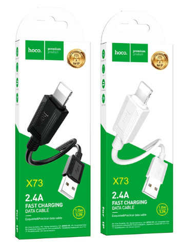 Кабель для зарядки и передачи данных X73 USB to Lightning Черный 1 м Hoco (255189494)