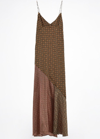 Коричневое кэжуал платье Zara с абстрактным узором
