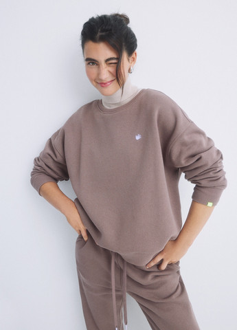 Коричневый свитшот Hi&Bye однотонный нашивки (314252350)