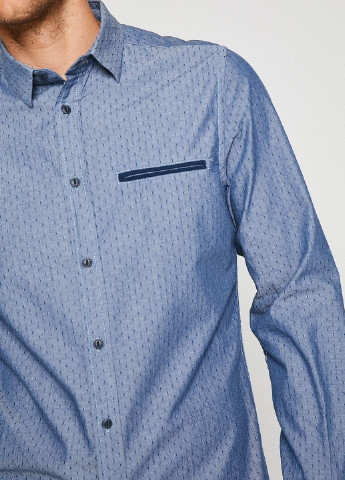 Синяя классическая рубашка с геометрическим узором KOTON