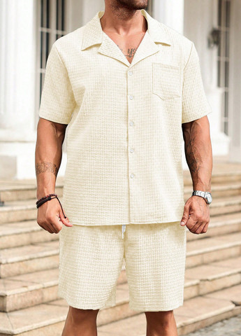 Бежевий літній костюм (сорочка, шорти) з сорочкою, з шортами SHEIN