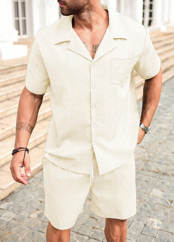 Бежевий літній костюм (сорочка, шорти) з сорочкою, з шортами SHEIN