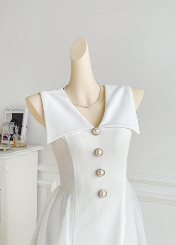 Білий кежуал сукня кльош SHEIN однотонна