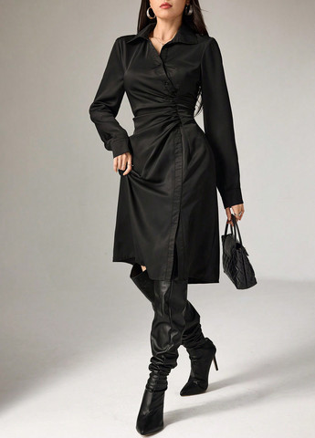 Черное кэжуал платье рубашка SHEIN однотонное