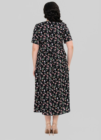 Черное кэжуал платье а-силуэт A'll Posa с цветочным принтом