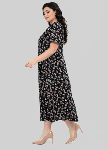 Черное кэжуал платье а-силуэт A'll Posa с цветочным принтом