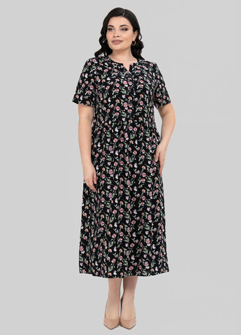 Черное кэжуал платье а-силуэт A'll Posa с цветочным принтом
