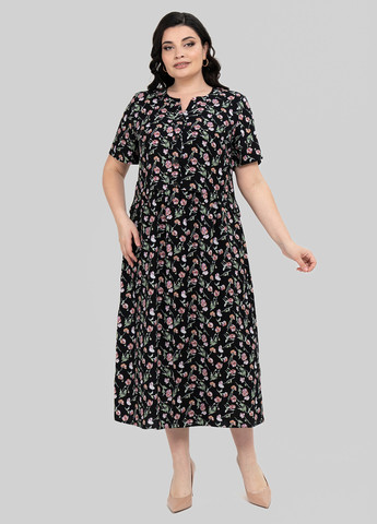 Черное кэжуал платье а-силуэт A'll Posa с цветочным принтом