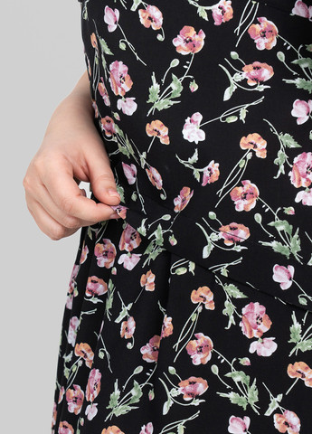 Черное кэжуал платье а-силуэт A'll Posa с цветочным принтом