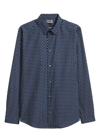 Темно-синяя кэжуал рубашка с абстрактным узором H&M с длинным рукавом