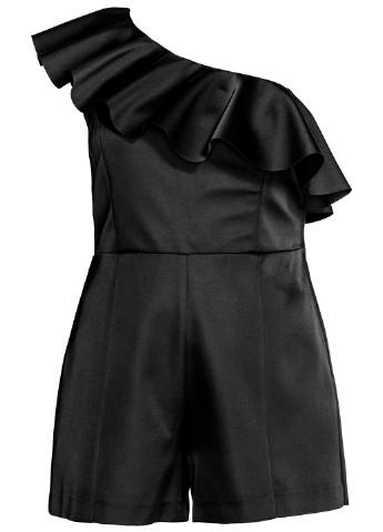 Комбинезон H&M комбинезон-шорты однотонный чёрный кэжуал полиэстер