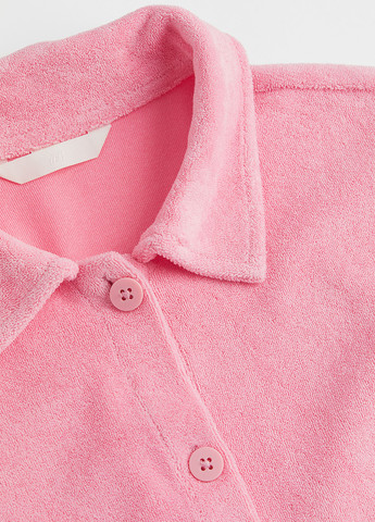 Комбинезон H&M комбинезон-шорты однотонный светло-розовый кэжуал хлопок, махра