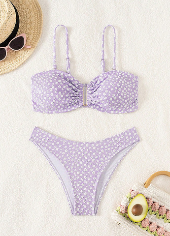 Світло-ліловий літній купальник (ліф, трусики) бандо, роздільний SHEIN