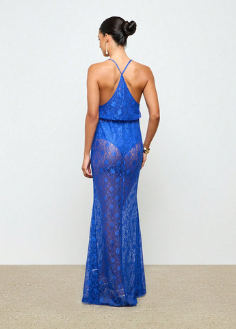 Синее вечернее платье а-силуэт SHEIN однотонное